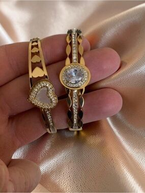 Gold-Tone Heart & Oval Crystal Bangle Bracelet Set